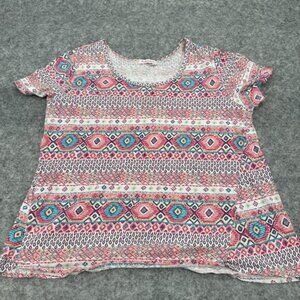 Fresh Produce Womens Top 1X Made in USA Multi Color Cotton Pink White Casual